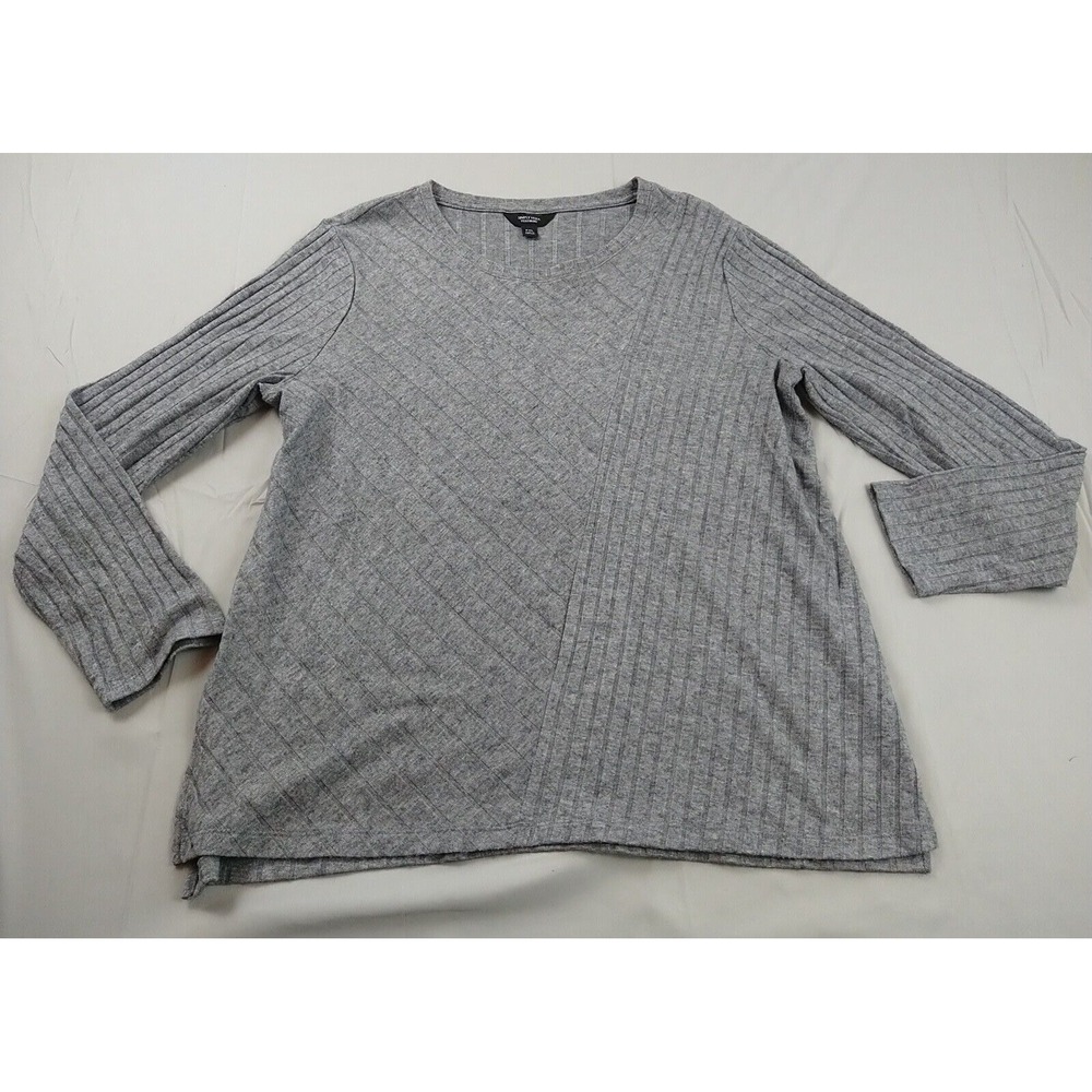 Vera Wang Sweater Ladies XXL Gray Pullover Long Sleeve Ribbed Lightweight (1090)